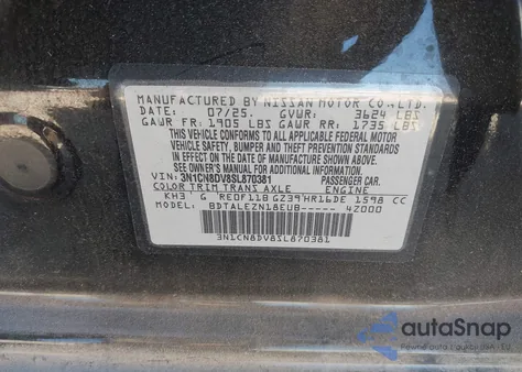 2025 Nissan Versa 1.6 S from USA, damaged, VIN 3N1CN8DV8SL870381